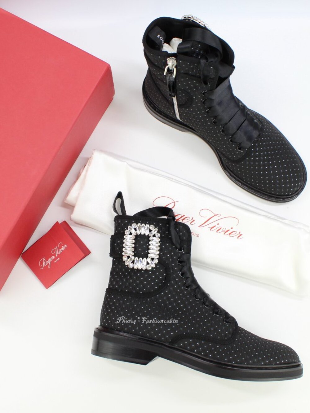 NEW Roger Vivier Viv Dotted Strass Bootie, Black/ Gray, EU 39